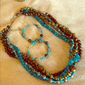 Beaded brown and blue set